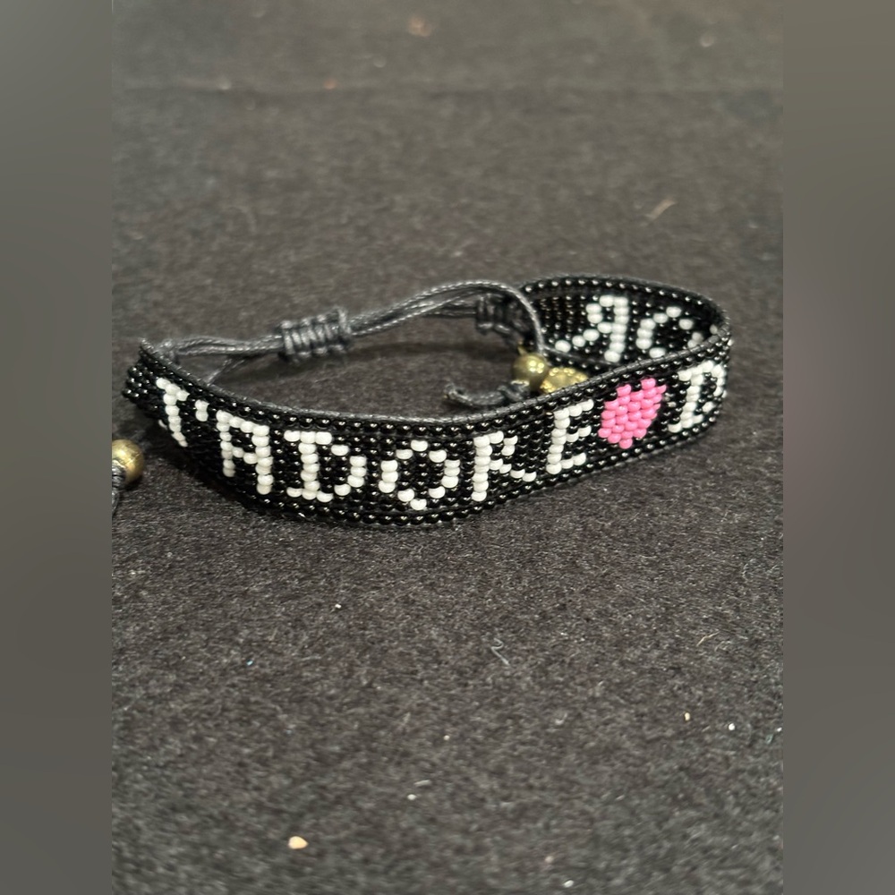 LATC Black Beaded Bracelet with Pink Heart